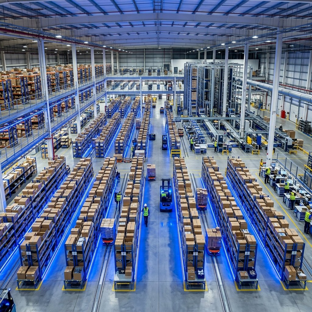 Interior de armazém moderno com porta paletes